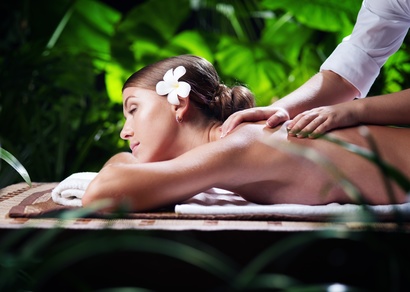portrait of young beautiful woman in spa environment.